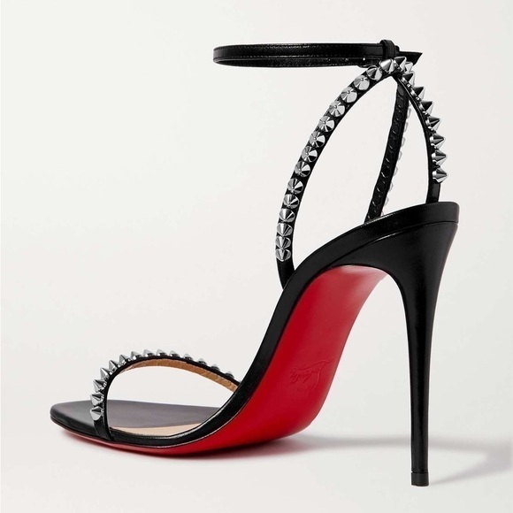 CHRISTIAN Louboutin Mafaldina 100mm silver spikes sandals EU38.5 Napa black lthr - Picture 11 of 12